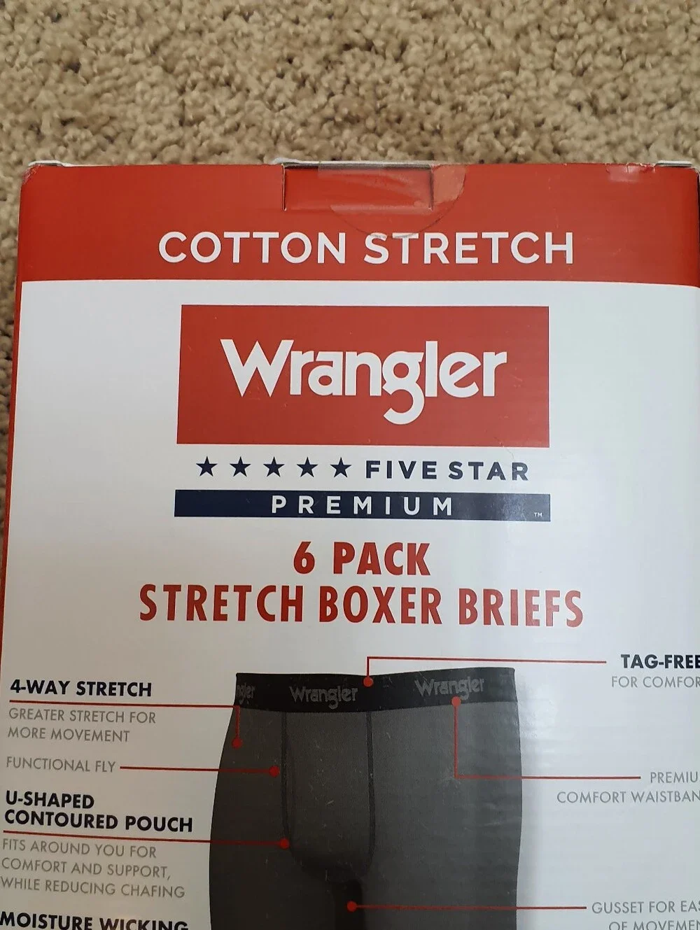 Wrangler 6 Stretch Boxer Briefs  Size Small U-Shaped Pouch Fly Cotton No Ride Up